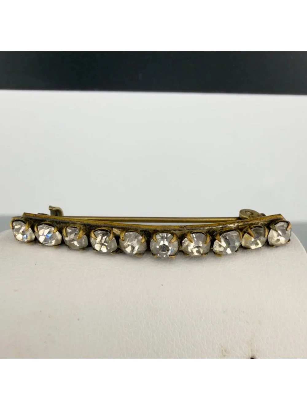 Antique Victorian Bar Brooch Faceted Paste Stone Gold Tone 2